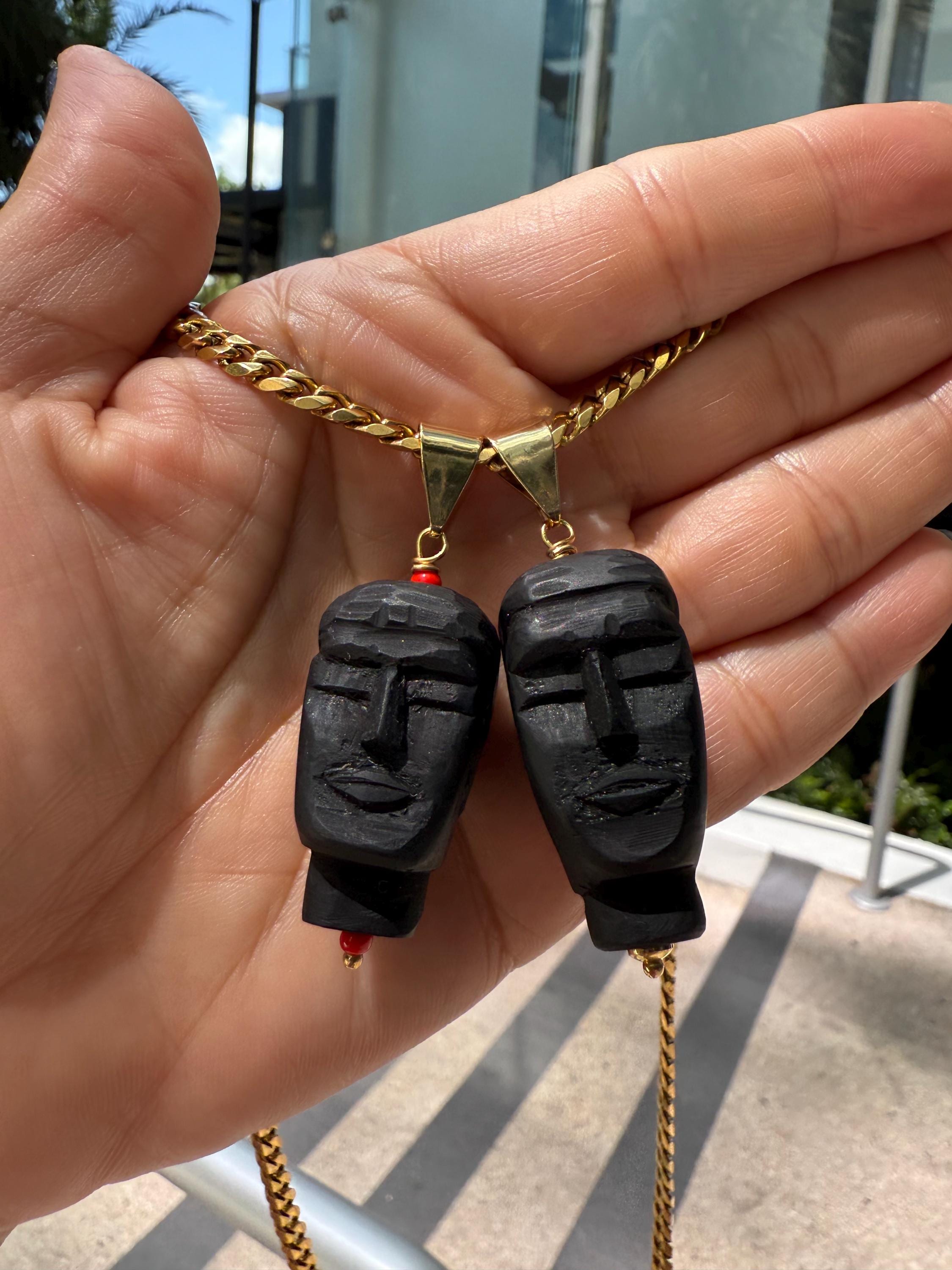 Black Jet African Face Pendant: Yemaya Oshun Amulet - Etsy