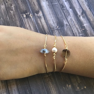 Herkimer Diamond - Freshwater Pearl - Smoky Quartz - Adjustable Chain Bracelet-Gemstones - Healing - Energy - Crystal .