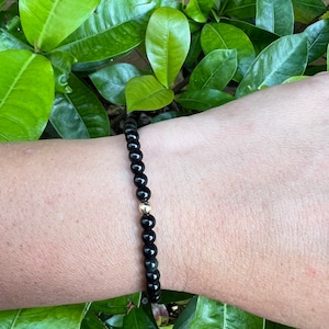 Bracciale con perline di ossidiana nera • Bracciale di protezione • Gioielli curativi • Gioielli fatti a mano • Braccialetti con pietre preziose • Bracciale di messa a terra • Yoga