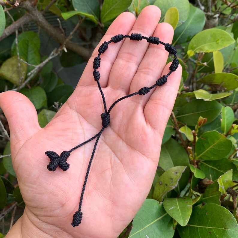 Rosary Bracelet Handmade Rope Knotted Cross Pulseras Etsy