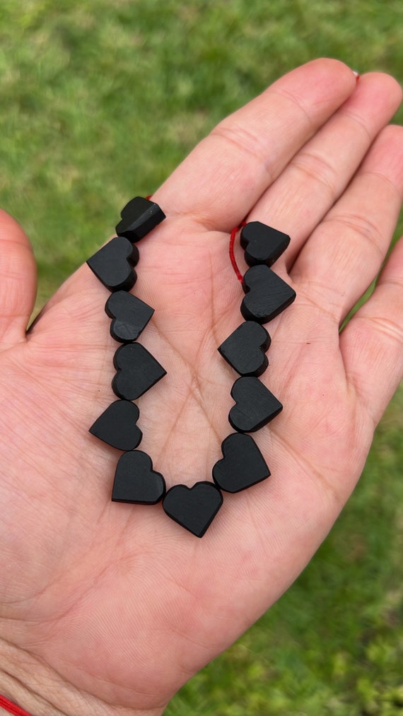 12 Pcs Azabache Heart Jet Stone Suppliesazabache Beads Genuine