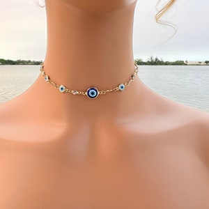18K Gold filled Chocker Necklace • Blue Evil eye necklace • Jewelry for protection• Nazar evil eye • Mal de ojo Necklace • Handmade Jewelry
