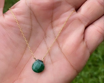 Emerald Jewelry- green emerald necklace- heart chakra necklace  Delicate necklace- Jewelry for healing- Green stone necklace- 18K goldfilled
