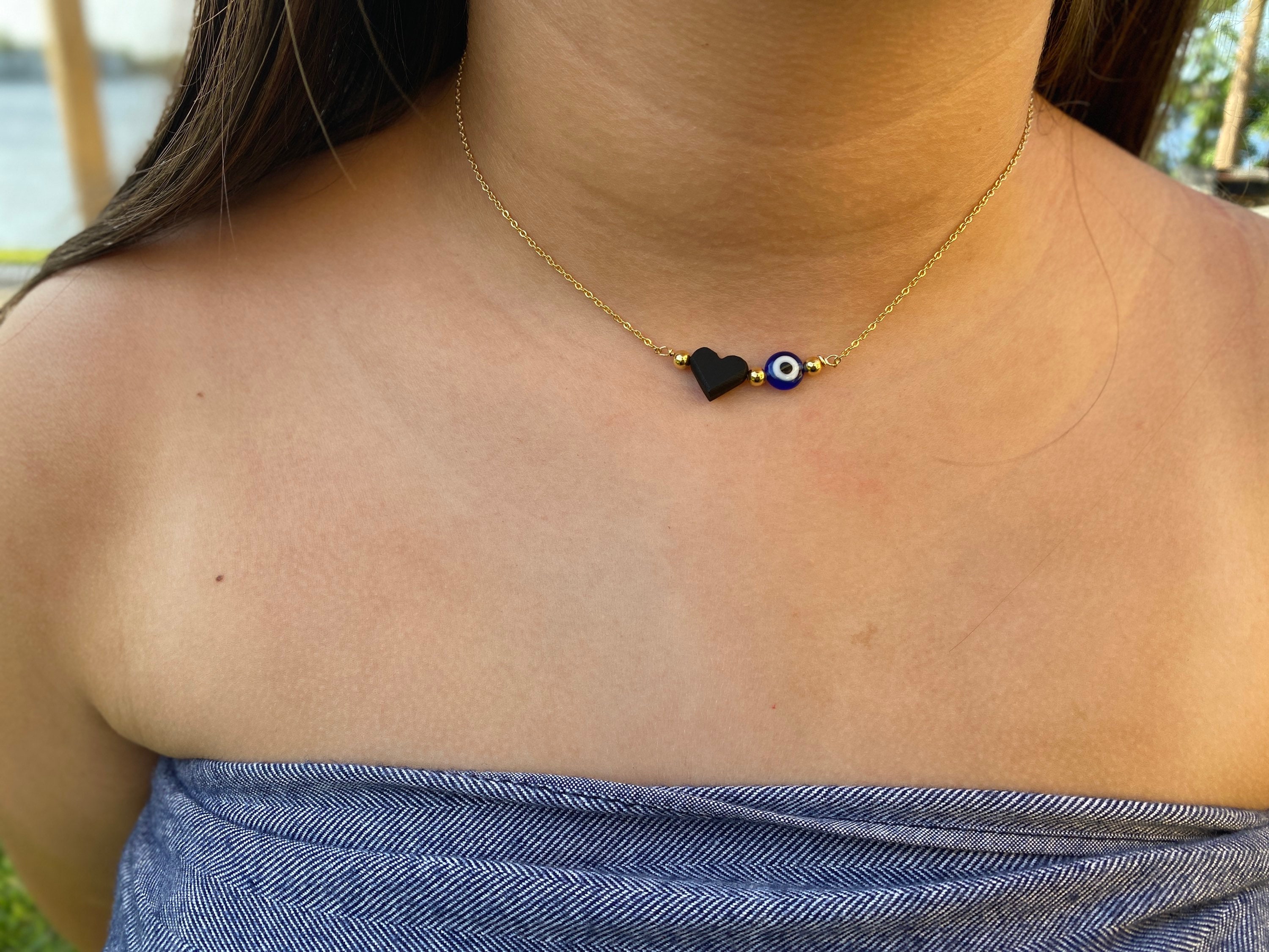 Protection Necklace, Evil Eye Charm, Azabache Heart ,Jet Stone , Hand…
