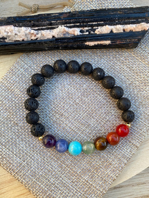 7 Chakra & Lava Stone Healing Bracelet | For Balancing & Grounding – Seetara