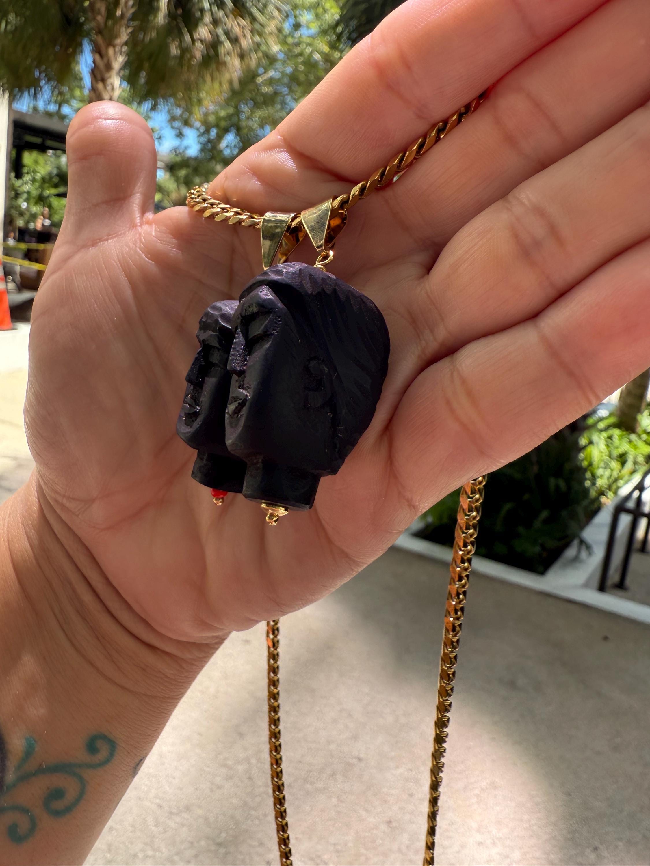 Black Jet African Face Pendant: Yemaya Oshun Amulet - Etsy