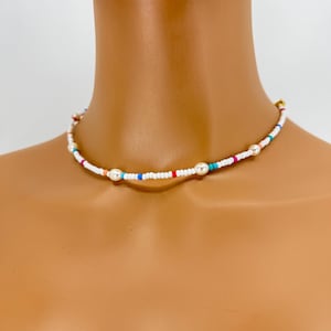 Freshwater Pearl Beaded Necklace•Beaded Necklace• Pearl Necklace• Seed Bead Jewelry•Beach Choker•Genuine Pearl Necklace• delicate necklace