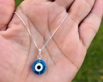Dainty Sterling Silver Blue Evil Eye Amulet Necklace