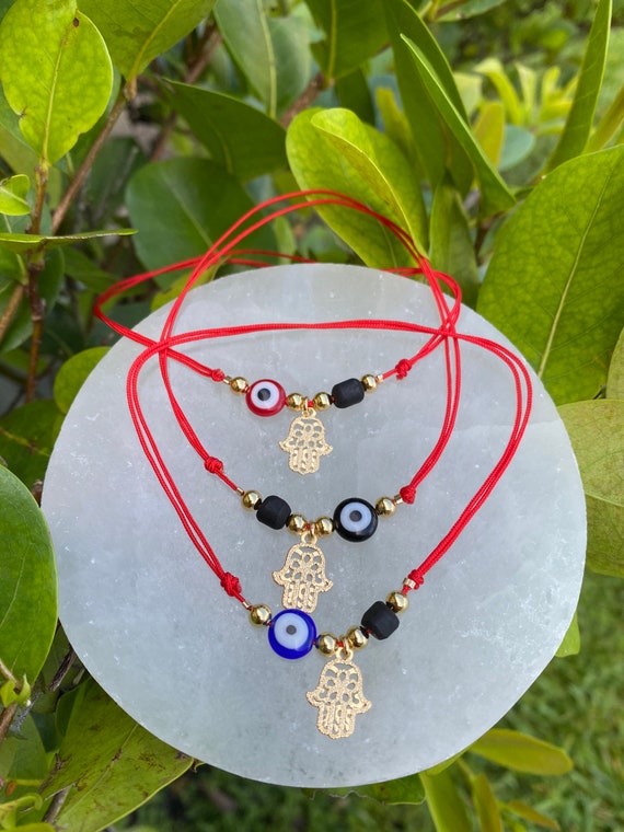 Anklet Jewelry With Jet Stone Evil Eye and Hamsa , Adjustable Anklet ,  Genuine Azabache , Turkish Evil Eye , Hand of Fatima. -  Canada
