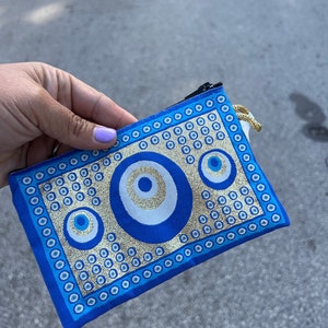 Turkish Evil Eye Coin Purse• Blue Bohemian• Evil Eye Bag •Pouch Bag • Evil Eye Accessories •