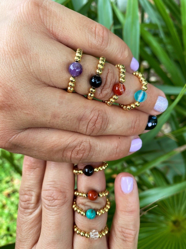 Beaded 18K Gold Filled Ring \u2022 Gemstones Ring \u2022 Beaded Rings \u2022 Healing Jewelry \u2022 Rings \u2022 Yoga Jewelry \u2022 Handmade Jewelry \u2022