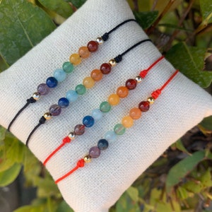 7 Chakra Bracelet- Adjustable Cord -Gemstones - Seven Chakras- 4mm Beads-Goldfilled- Sterling Silver - Meditation -Yoga - Healing -Handmade.