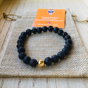 Lava Bead  Bracelet - Unisex Bracelet - Oil Diffuser Bracelet - Lava Rock with Gold Filled Bracelet  - Stretchy Handmade Bracelet -