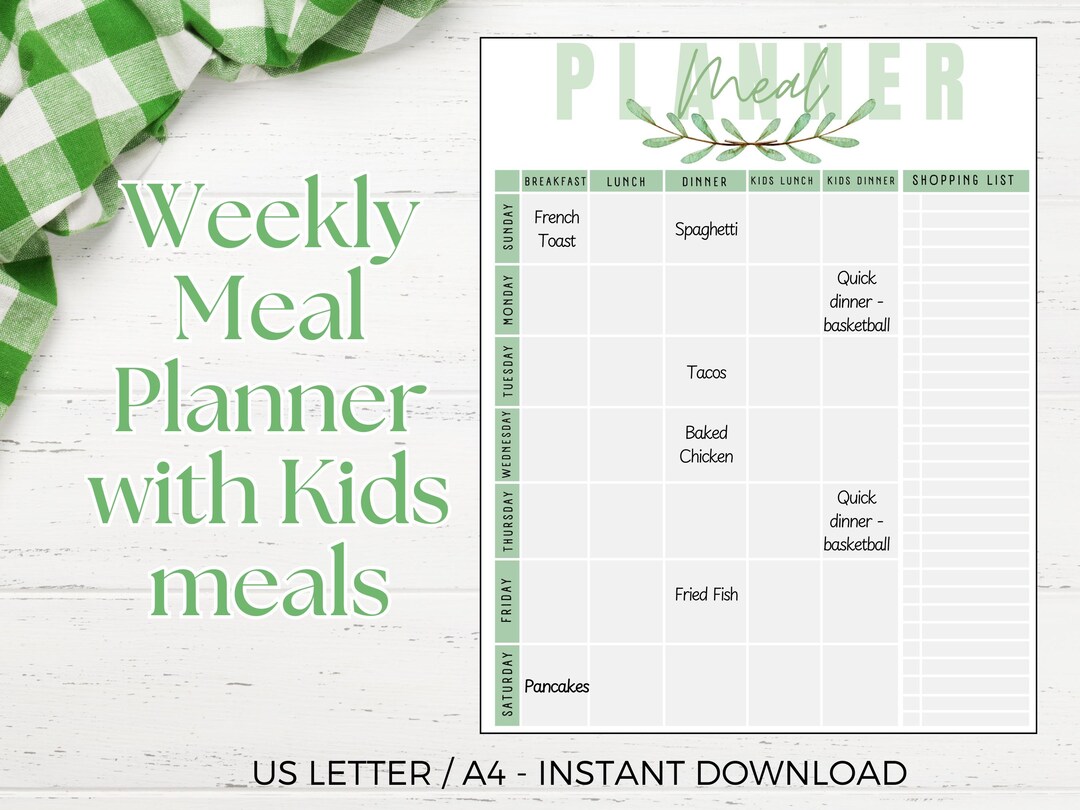 Printable Weekly Meal Planner – Family Meal Organizer + Kid-friendly ...