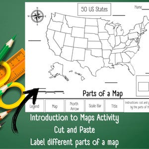 Cut and Paste Map Labelling Activity | Parts of a Map | Social Studies Geography Lesson | Geography Worksheet | Cut and Tape Activity