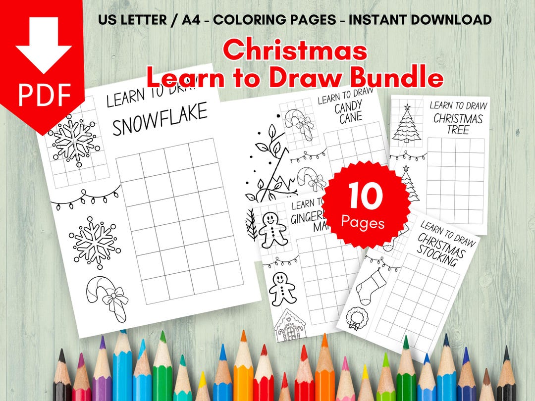 Learn to Draw Christmas Activity, Printable 10 Pages Digital Download ...