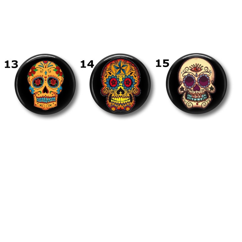 Sugar Skulls magnets or pins office magnets Choose your own set of 6! fridge magnets refrigerator magnets Sugar Skulls buttons