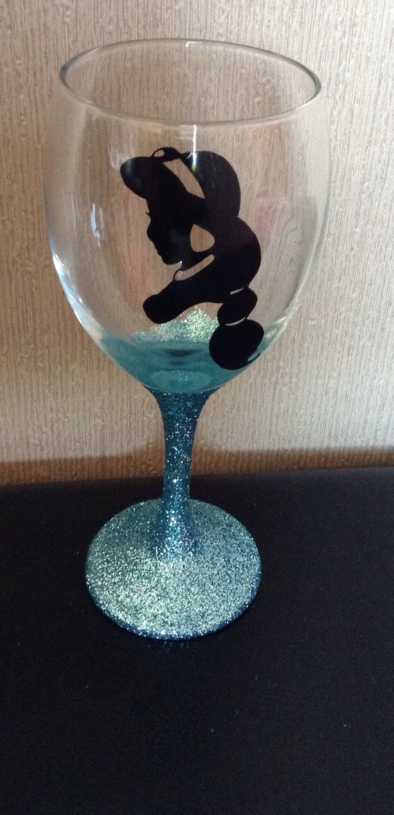 Disney, Princess Jasmine, Vinyl decal, Silouhette Glitter, Wine Glass, Aladdin Disney, Princess Jasmine, Vinyl decal, Silouhette Glitter, Wine Glass, Aladdin
