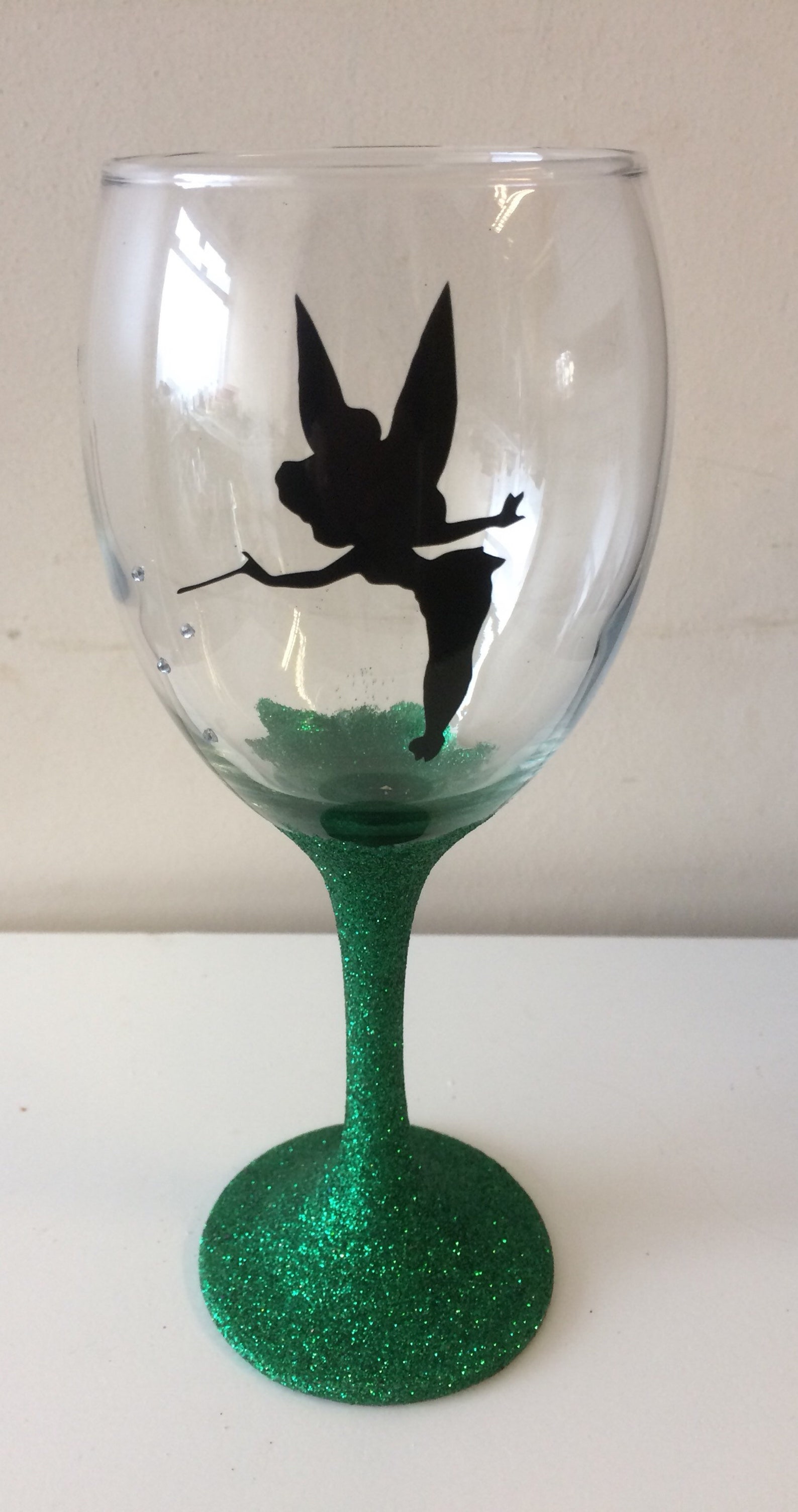 Disney Tinkerbell Fairy Silouhette Glitter Wine Glass Tinker Etsy