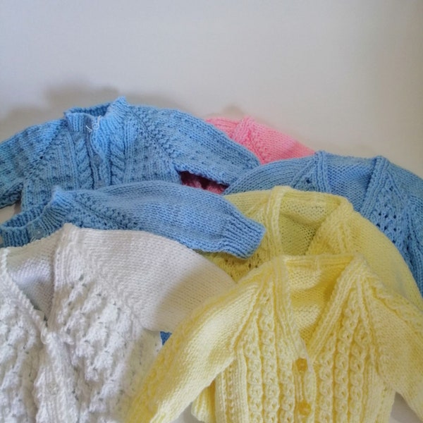 Babies hand knitted cardigan - Pink, blue, yellow, white, animal patterns