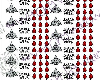 Shark Week Period Menstruation Planner Stickers- PRINTABLE PDF