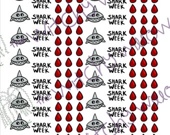 Adesivos de planejador de menstruação do período da semana do tubarão - PDF para impressão