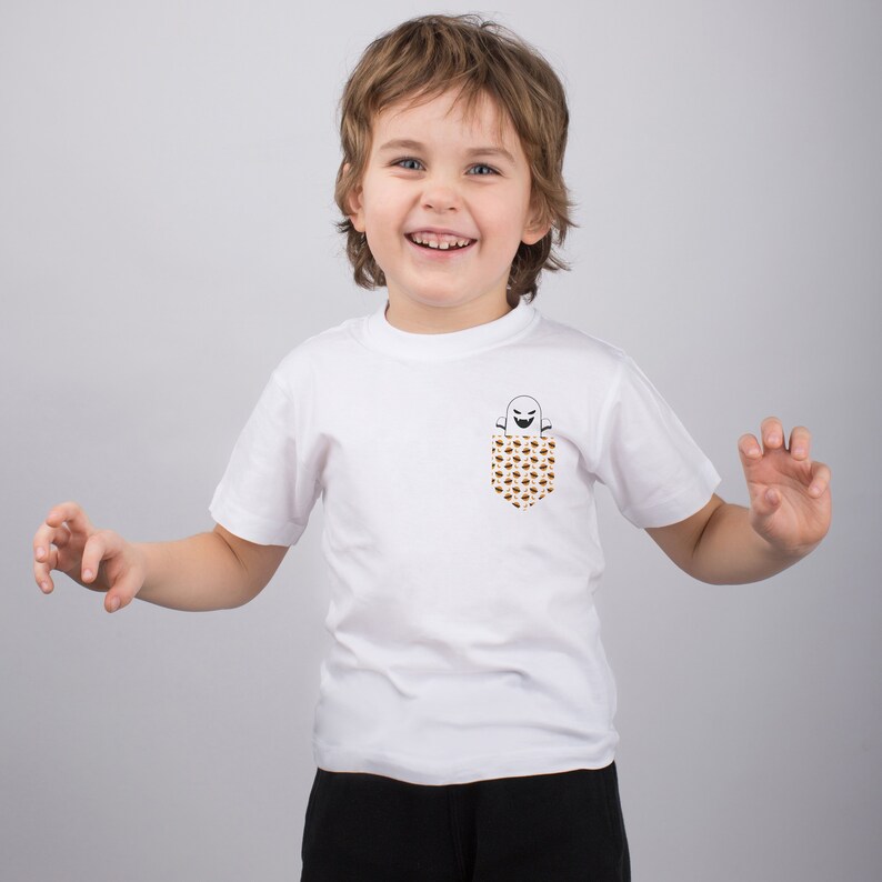 Ghost Pocket Shirt Kids Clothes Valentines Day Shirt Pocket T Shirt Ghost Funny Tshirt Family Outfit Children Clothing Printed Shirt PA1342