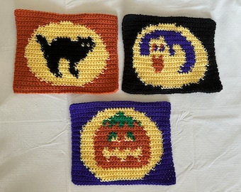 Halloween Cookies Pumpkin, Cat, Ghost Single Crochet Graphgan Pattern Instructions