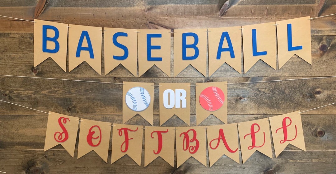 Gender Reveal Banner Baseball or Softball Banner Gender Reveal Decor Red or Blue Banner Boy or