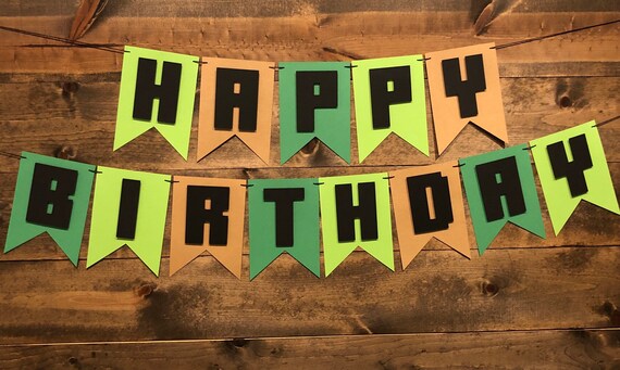 Minecraft Inspired Banner Happy Birthday Banner Video Game Etsy