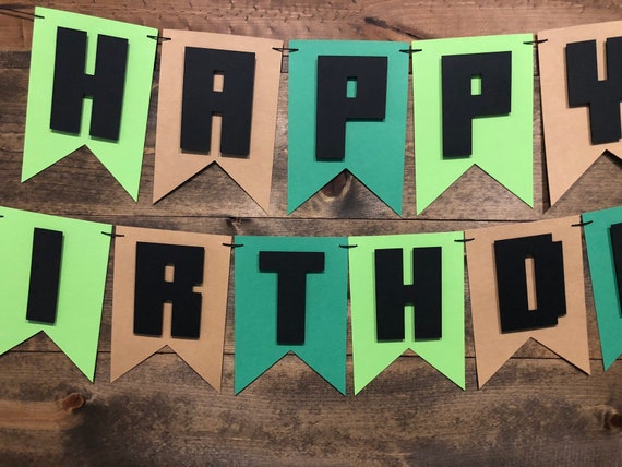 Minecraft Inspired Banner Happy Birthday Banner Video Game Etsy