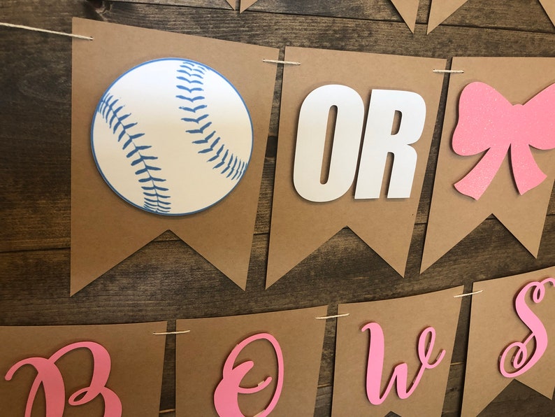 Baseball or Bows Banner Gender Reveal Banner Baby Shower Etsy