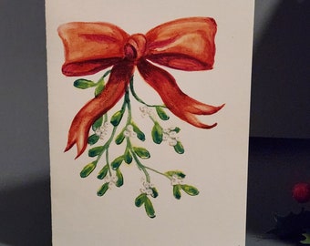 Mistletoe Hand Painted Holiday Christmas Card
