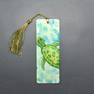 Hand Painted Sea Turtle Bookmark, animal bookmark, ocean bookmark, save the sea turtle
