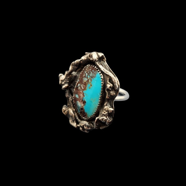 Handcut Genuine Bisbee Turquoise Sterling Silver Ring