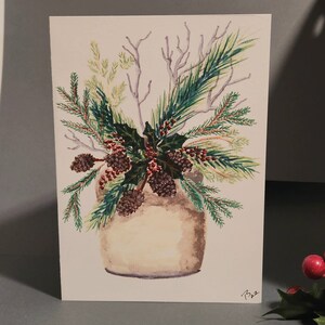 Ramo de pinheiro em vaso pintado à mão cartão de Natal natural não denominacional