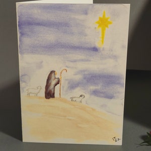 Cartão de Natal pintado à mão Shephard ovelha belém estrela natal