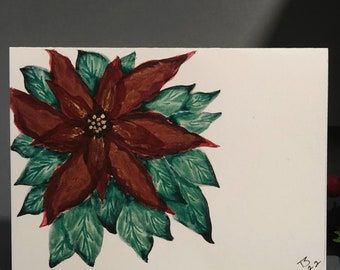 Red Poinsettia Hand Painted Christmas Card