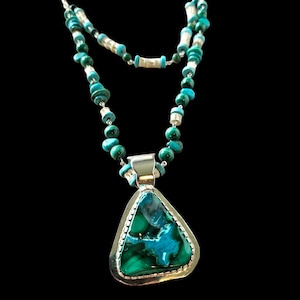Handcrafted Reversible Sterling Silver Necklace with Large Malachite/Azurite, Turquoise & Beaded Design