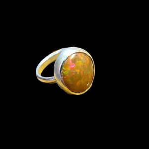 Handcrafted Silver Ring with Handcut Rare Honeycomb Pattern Opal - Unique Artisan Design