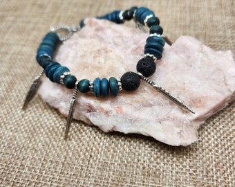 Hand Beaded Blue Feather Infusion Bracelet for Perfume or Essential Oils