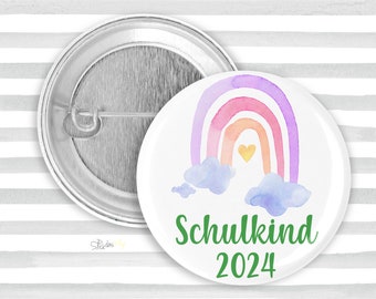 Button Schulkind 2024 mit Regenbogen - 59mm Anstecker zur Einschulung