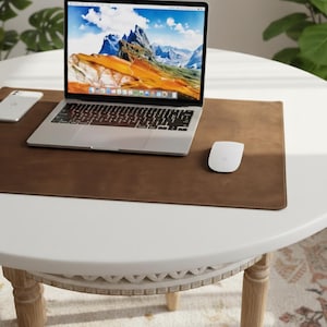 Genuine Leather Mouse Pad, Cowhide Large Desk Mat, Coffee Leather Desk Pad, Custom Logo Mousepad, Mousepad Keyboard Cover, PC Gamer Laptop
