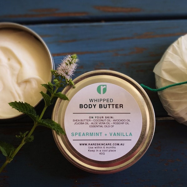 Body cream lotion natural BODY BUTTER WHIPPED Spearmint + Vanilla Gift idea/ Sensitive Dry skin/ Birthday/ Moisturiser/ Pamper/ Mothers Day