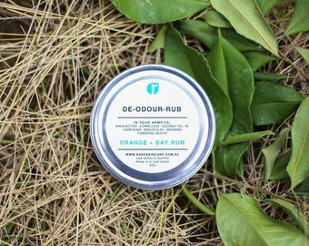 Natural Deodorant Aluminium Free "DE-ODOUR-RUB" Sweet Orange and Bay Rum Essential Oil/Sensitive Skin/Paste/Rub/Underarms/Armpit/Men/Ladies