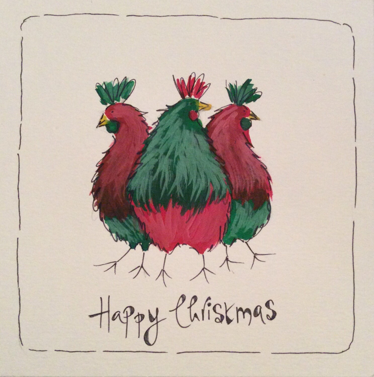 A Bright and Cheery Chicken Christmas card. Chicken print | Etsy