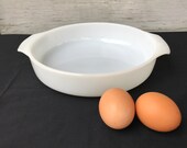 Vintage Anchor Hocking Fire King Round Cake Pan, Milk Glass Baking Pan, 9 Inch, Tab Handles, Farmhouse Kitchen