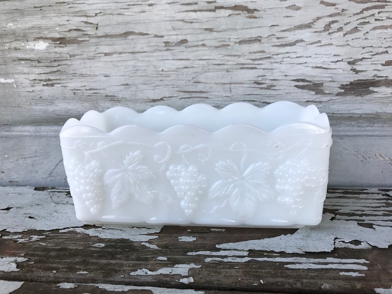 Vintage Anchor Hocking Fire King Milk Glass Planter Paneled Etsy
