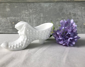 Vintage Fenton Milk Glass Hobnail Slipper/Shoe, Cat's Head, Has Small Flaw on Interior