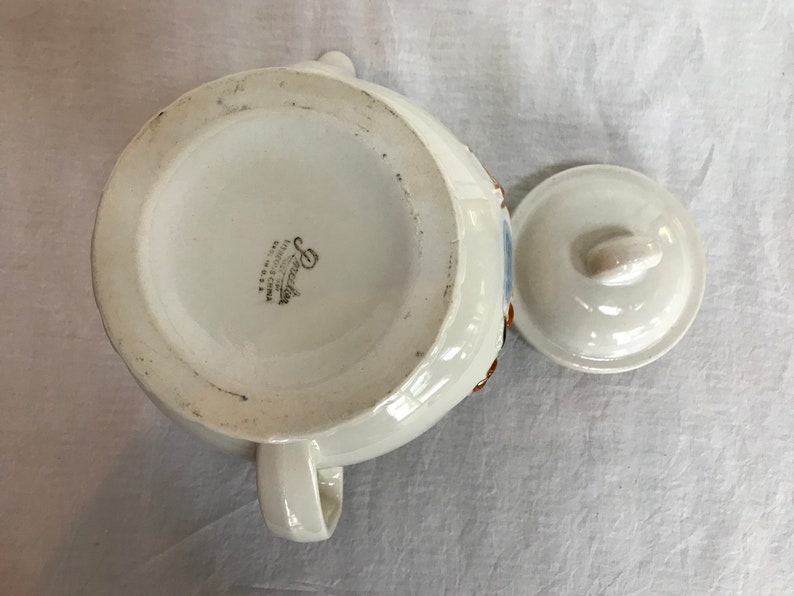 Vitreous China Vintage White Ceramic Porcelier Teapot 1940/'s Colonial FireplaceHearth Scene